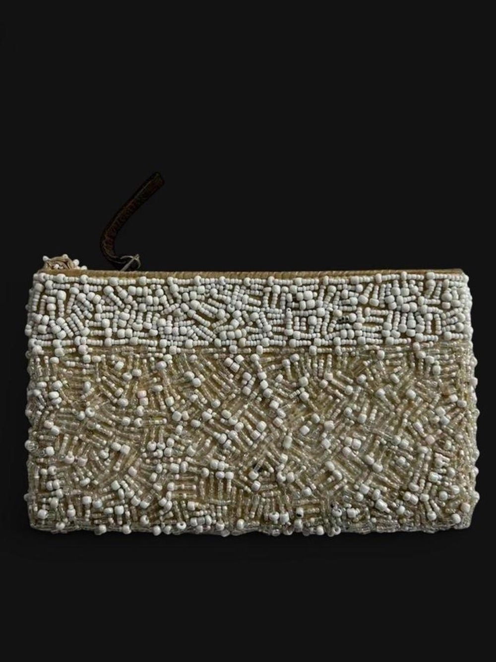 Beaded Ivory and Gold Wristlet Clutch